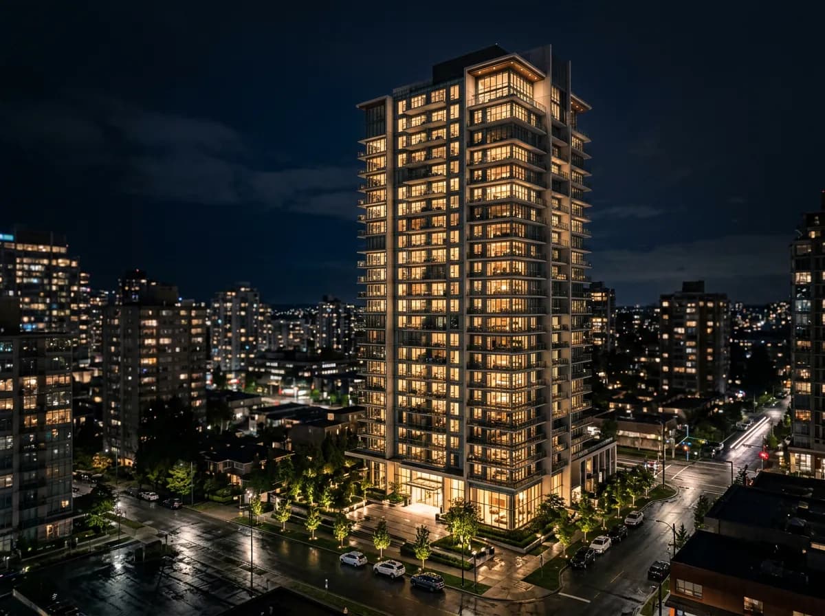 Rezidans kule gece render'ı